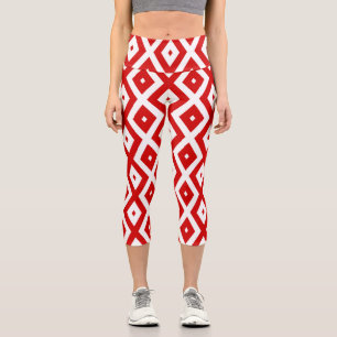 Red and white diamond pattern capri leggings