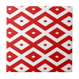 Red and white diamond pattern ceramic tile
