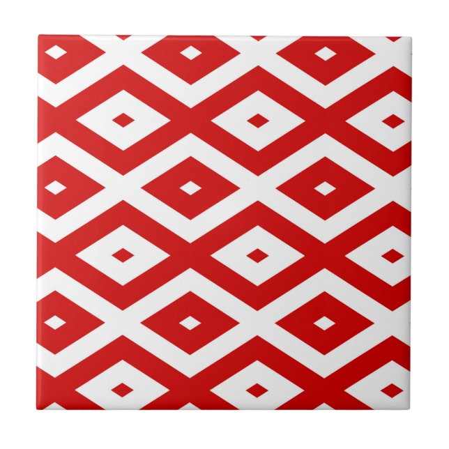 Red and white diamond pattern ceramic tile (Front)