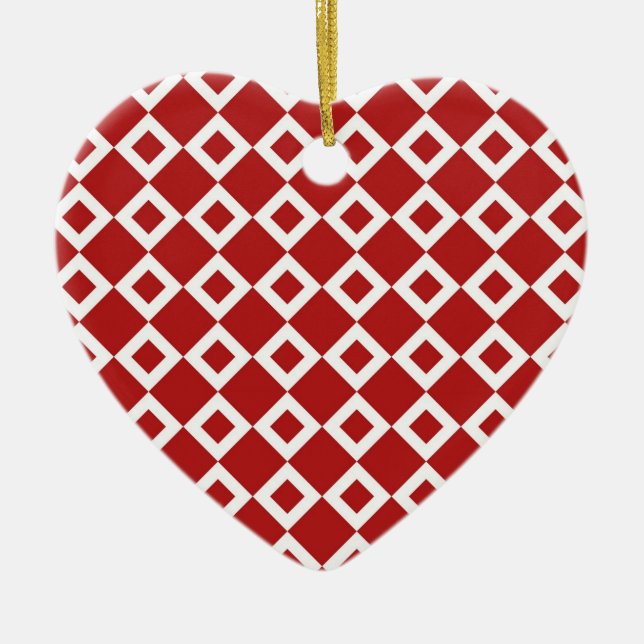 Red and White Diamond Pattern Ceramic Tree Decoration (Front)