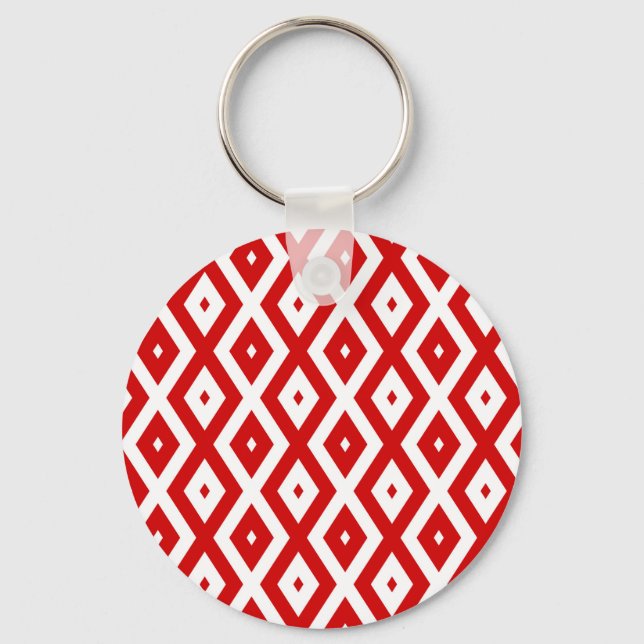 Red and white diamond pattern key ring (Front)