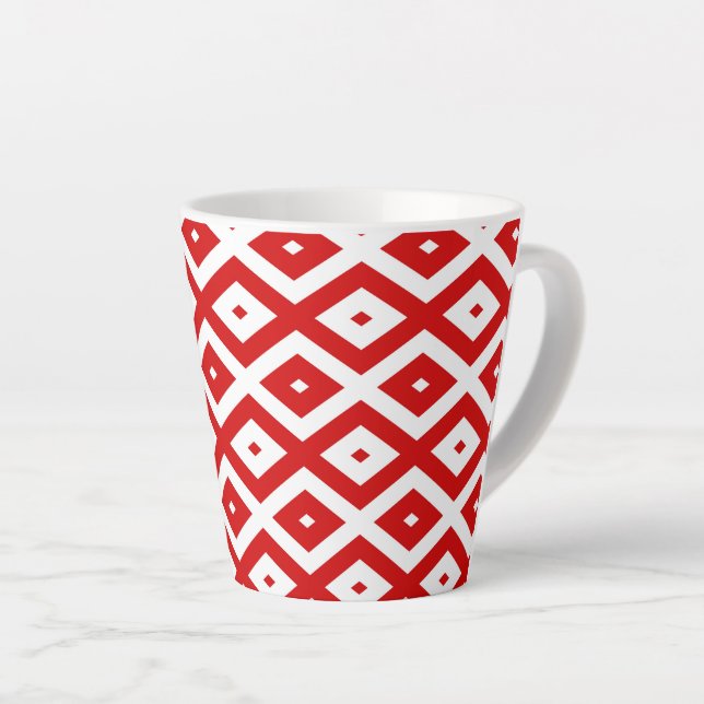 Red and white diamond pattern latte mug (Right Angle)