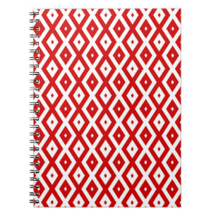 Red and white diamond pattern notebook