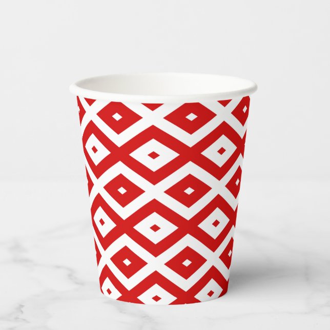 Red and white diamond pattern paper cups (Front)