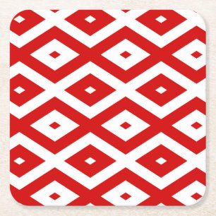 Red and white diamond pattern square paper coaster
