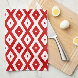Red and white diamond pattern tea towel
