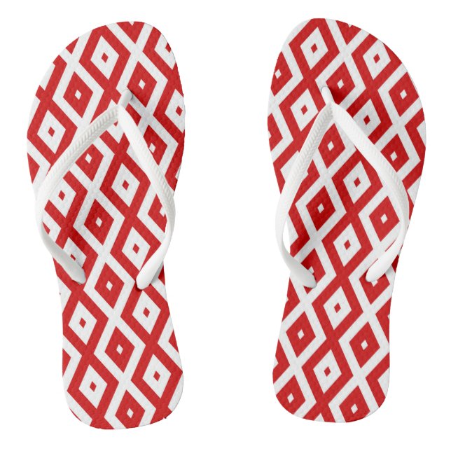 Red and white diamond pattern thongs (Footbed)