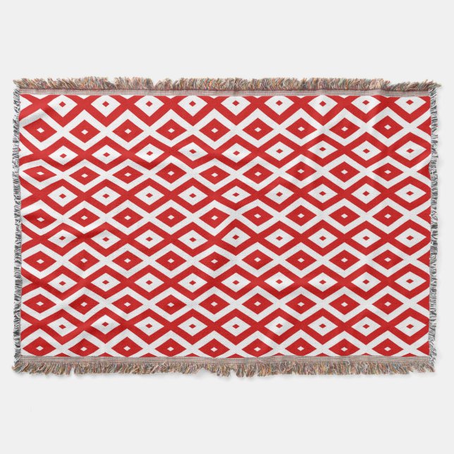 Red and white diamond pattern throw blanket (Front)