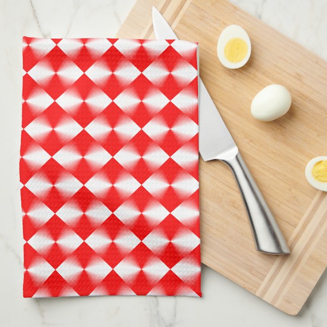 Red and White Diamond Plaid Pattern Tea Towel (Quarter Fold)