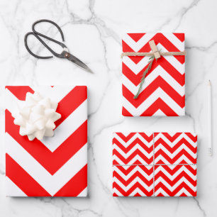 Red and White Different Sizes Chevron Wrapping Paper Sheet