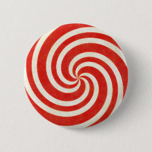 Red and White Dizzy Candy Swirl 6 Cm Round Badge
