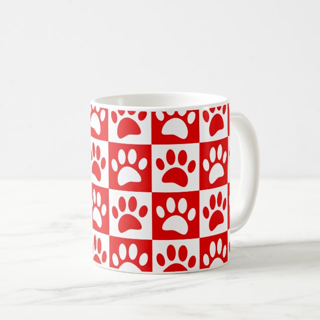 Red And White Dog Paws In Squares Custom Coffee Mug (Front Right)