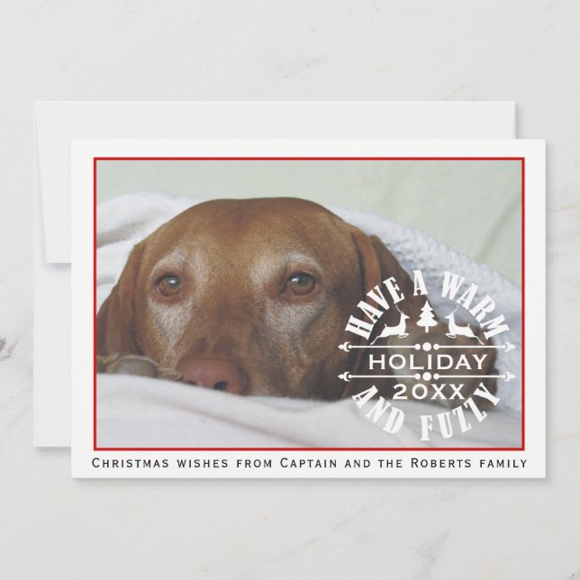 Red and white dog pet Christmas photo Holiday Card (Front)