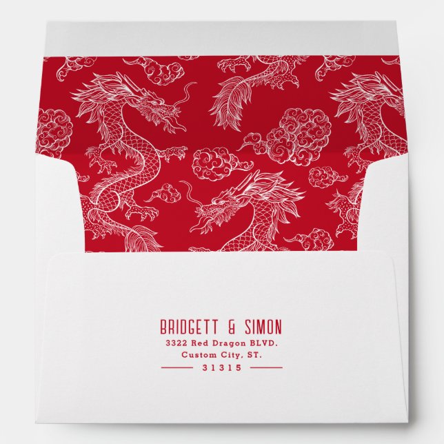 Red and White Dragon | Red Style Pre-Addressed Envelope (Back (Bottom))