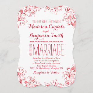 Red and White Elegant Flourish Wedding Invites