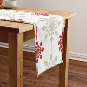 Red and White Elegant Snowflake Christmas Pattern Short Table Runner