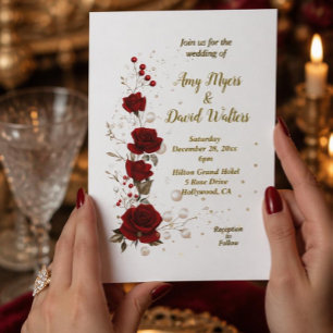 Red and White elegant wedding invitation 