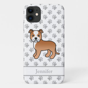 Red And White English Staffie Dog & Name iPhone 11 Case