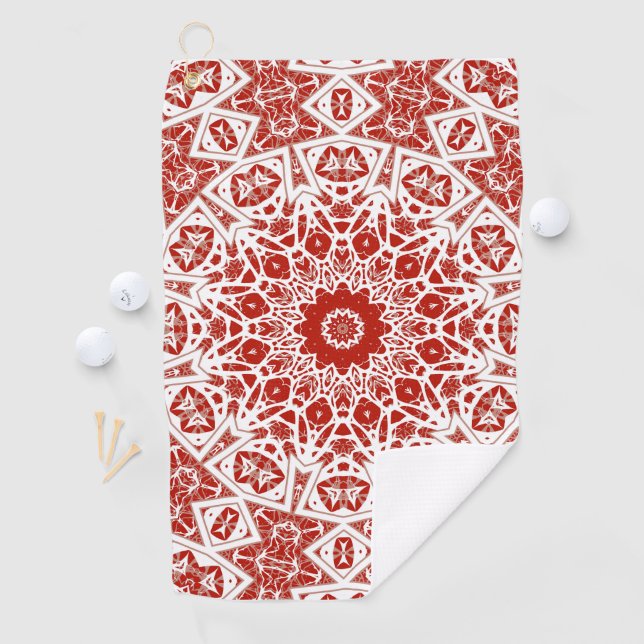 red and white , ethnic  bandanna golf towel (InSitu)