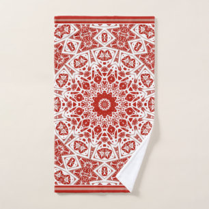 red and white , ethnic  bandanna hand towel