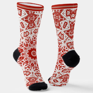red and white , ethnic  bandanna socks