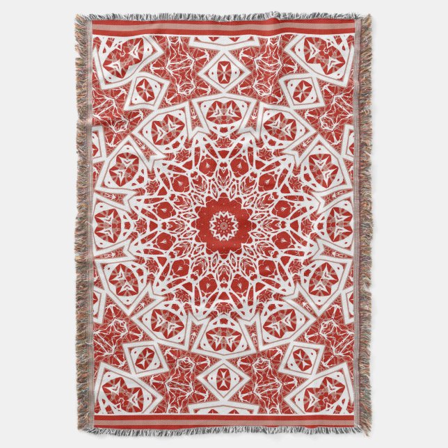 red and white , ethnic  bandanna throw blanket (Front Vertical)