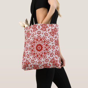 red and white , ethnic bandanna tote bag