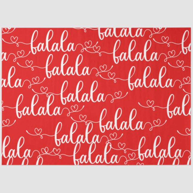 Red and White Fa La La Hearts Christmas Tissue Paper (Front)