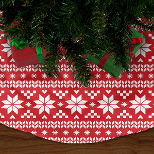 Red and White Fair Isle Pattern Brushed Polyester Tree Skirt