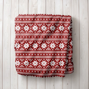 Red and White Fair Isle Print   Holiday Decor Sherpa Blanket