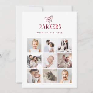 Red and White Family Multi Photo Grid Christmas Holiday Card