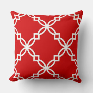 Red and White Fancy Quatrefoil Pattern Cushion