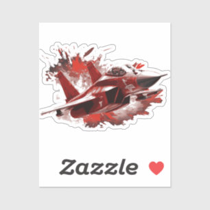 Red and White Fighter Jet in Dramatic Splatter Art
