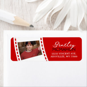 Red and White Filmstrip Photo Return Address Label
