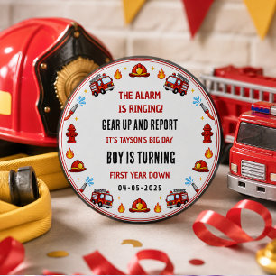 Red and White Firetruck 1st Birthday Party 3 Cm Round Badge