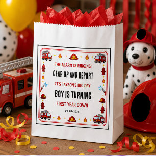 Red and White Firetruck 1st Birthday Party Favour Bag
