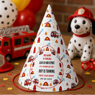 Red and White Firetruck 1st Birthday Party Hat