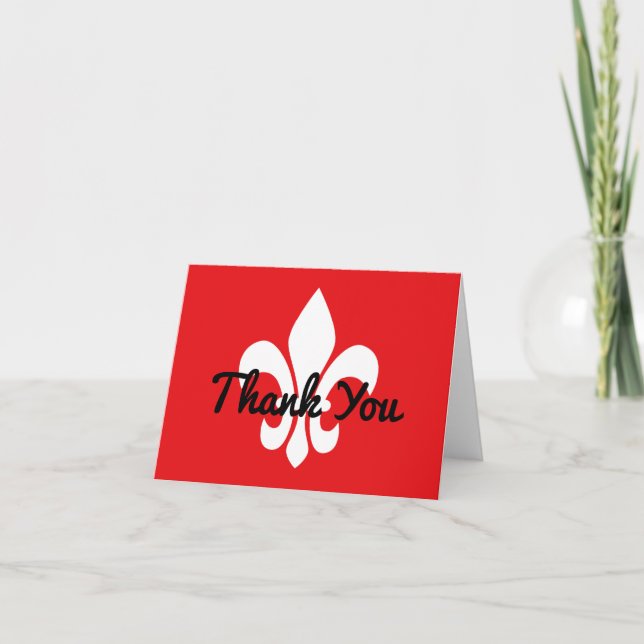 Red and White Fleur de Lys Thank You Card (Front)