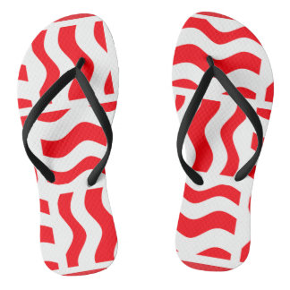 Red and White Flip-flops with Abstract Stripes Thongs