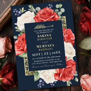 Red and White Floral Blue Muslim Wedding