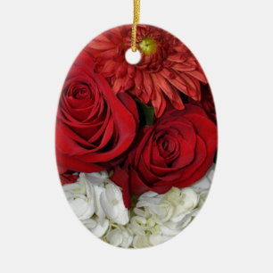 Red and white floral bouquet ceramic ornament