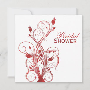 Red and White Floral Bridal Shower Invitation