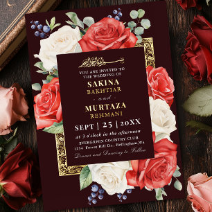 Red and White Floral Burgundy Muslim Wedding