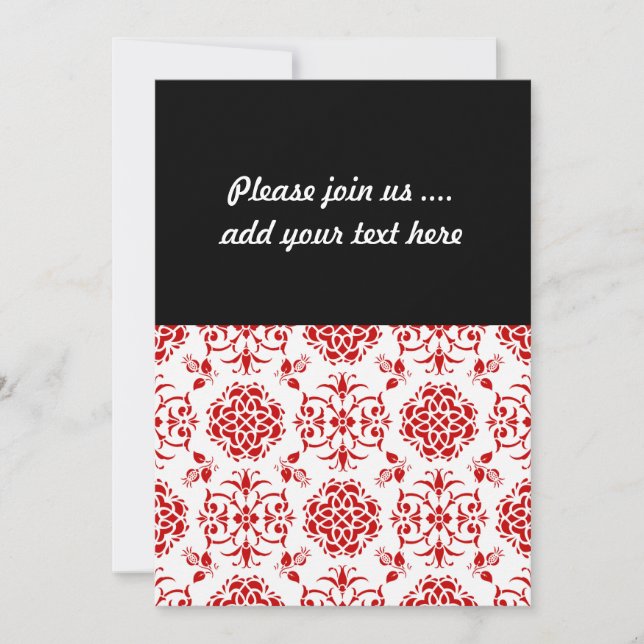 Red and White Floral Damask Style Pattern Invitation (Front)