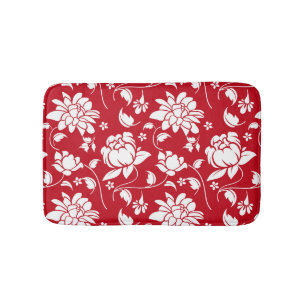 Red And White Floral Damasks Pattern Bath Mat