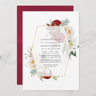 Red and White Floral Geometric Celebration of Life Invitation