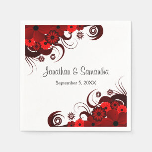 Red and White Floral Gothic Wedding Paper Napkins