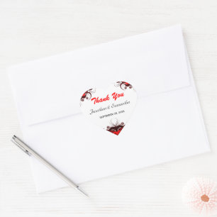 Red and White Floral Heart Wedding Favour Sticker