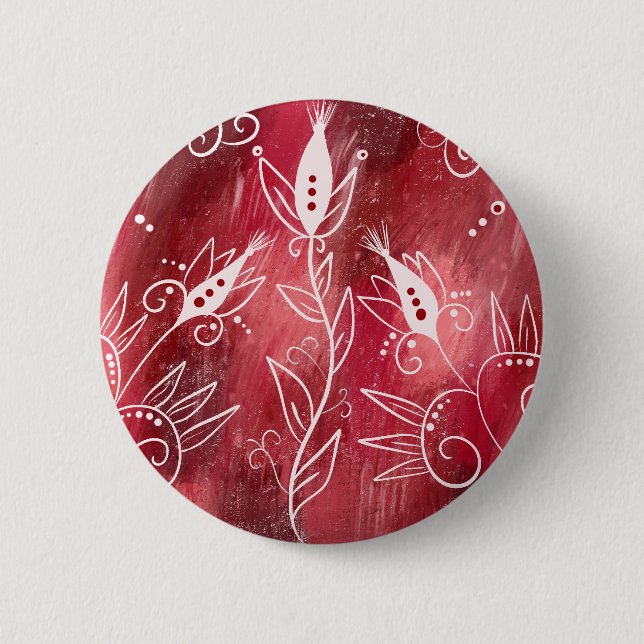 Red And White Floral Pattern 6 Cm Round Badge (Front)