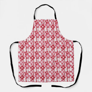 Red and white floral pattern apron